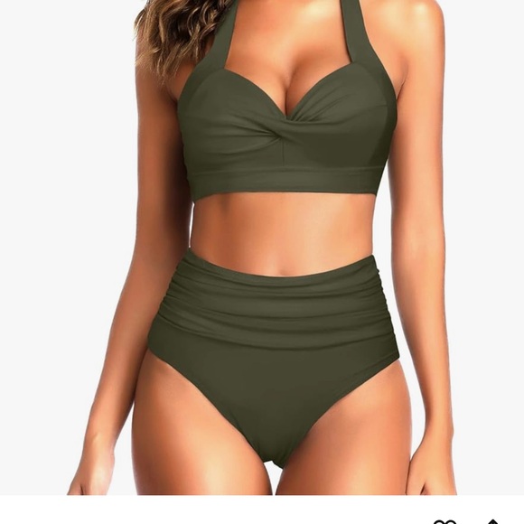 tempt me Other - Tempt Me Two Piece Vintage Swimsuit Halter Ruched High Waist Bikini with Bottom